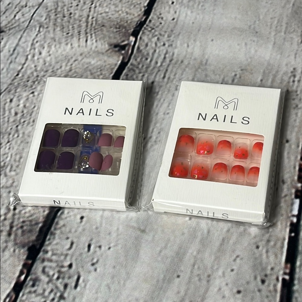 M Nails Press-On Set - Purple and Pink